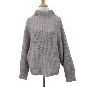 Express Sweater Womens L Large Fuzzy Chenille Funnel Neck Pullover Long Sleeve
